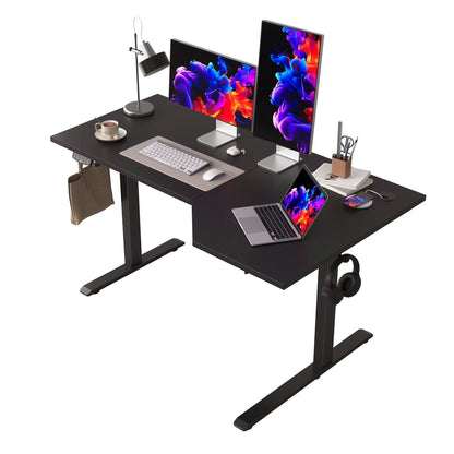 55.1 Inch Electric L-Shaped Height Adjustable Standing Desk, Sit to Stand Corner Desk with Memory Presets and Hooks, Ergonomic Home Office Computer Desk for Workstations, Rustic Brown