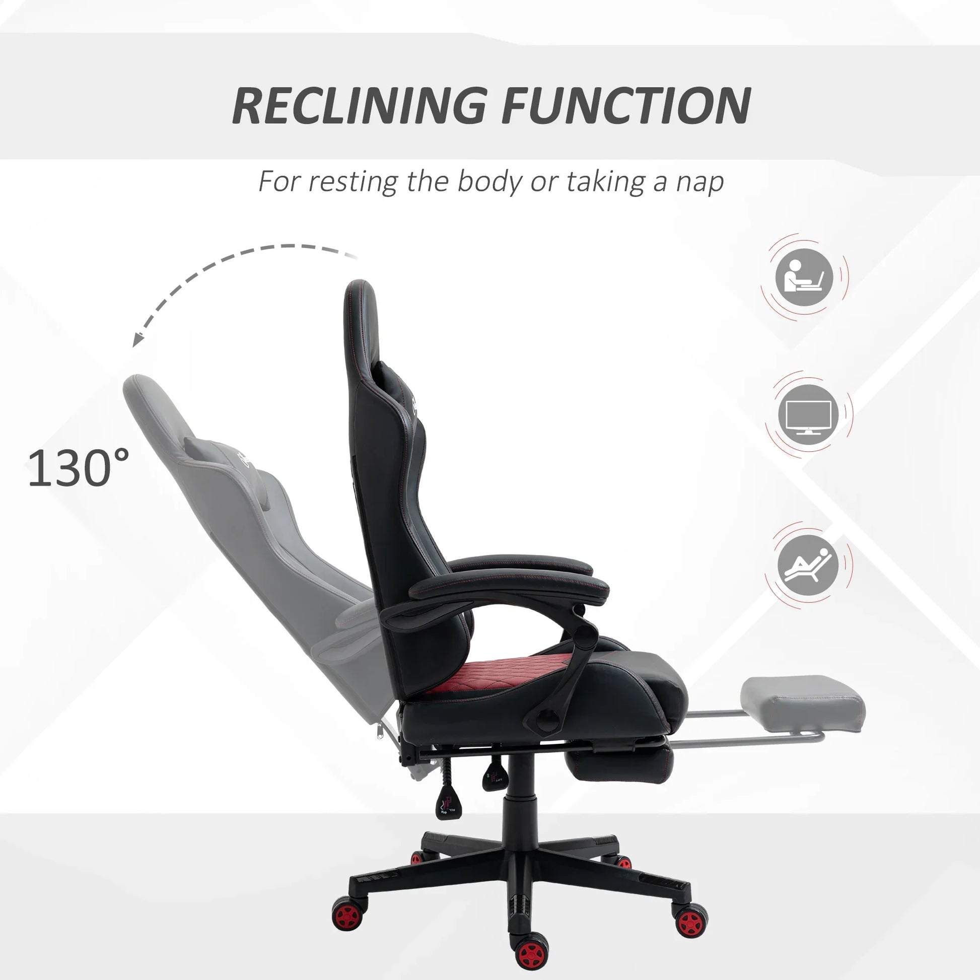 Byte Style gaming chair with 130° reclining function and extendable footrest for resting or naps