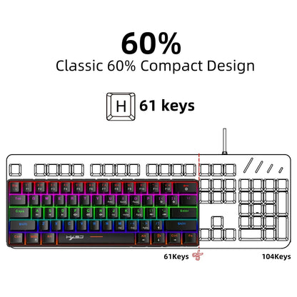 RGB 60 percent compact gaming keyboard, 61 keys, compared with full-size layout, Byte Style