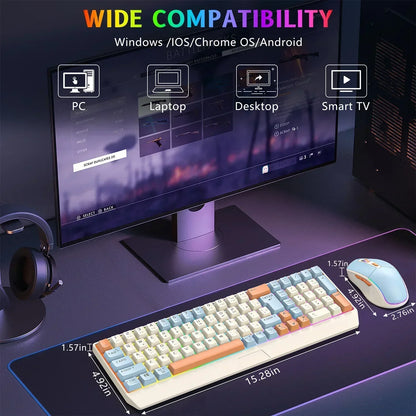 Wireless Gaming Keyboard and Mouse Combo 85 Key Rainbow Backlit, Rechargeable 2000Mah, Dual-Mode 2.4Ghz & BT5.0, Ergonomic Design for or Mac, Laptop, Desktop