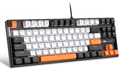 Black and white mechanical gaming keyboard with orange keycaps, retro 8-bit style, Byte Style
