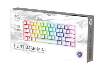 Razer Huntsman Mini Mercury 60% optical gaming keyboard with RGB lighting in retail box