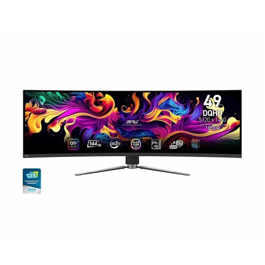 MPG 491CQP QD-OLED 49" 32:9 Curved 1800R, QD-OLED Gaming Monitor, 144Hz 0.03Ms, 5120 X 1440 (DQHD), Height Adjustable Arm, AI ENGINE