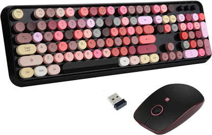 Retro style pastel pink wireless keyboard and mouse set with USB dongle, Byte Style gaming gear