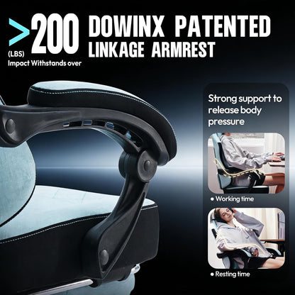 Dowinx patented linkage armrest supports over 200 lbs, offers strong ergonomic support for gaming or office use.
