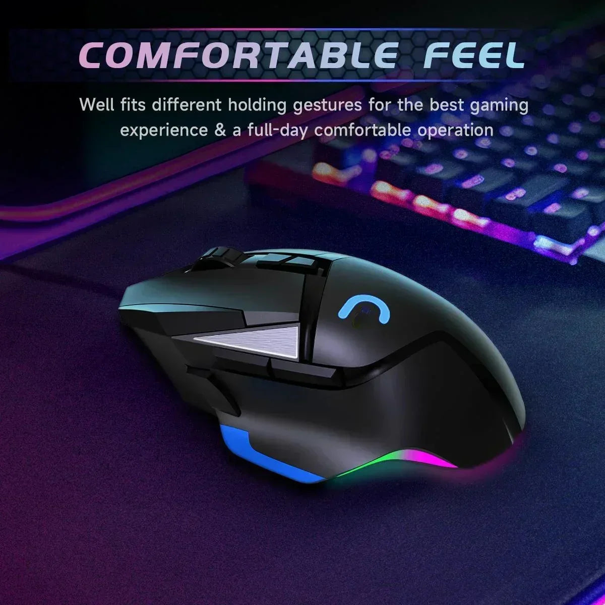 RGB Optical Gaming Mouse Wired with 6 Adjustable DPI Lightweight Black