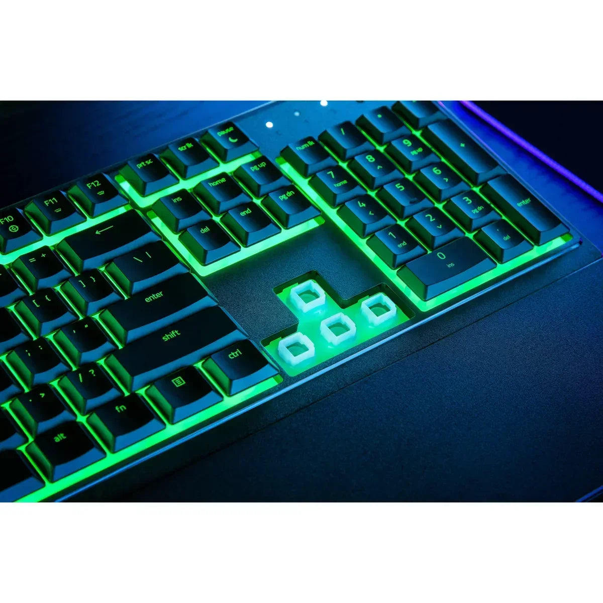 RGB backlit mechanical gaming keyboard with arrow keys removed, Byte Style modern setup