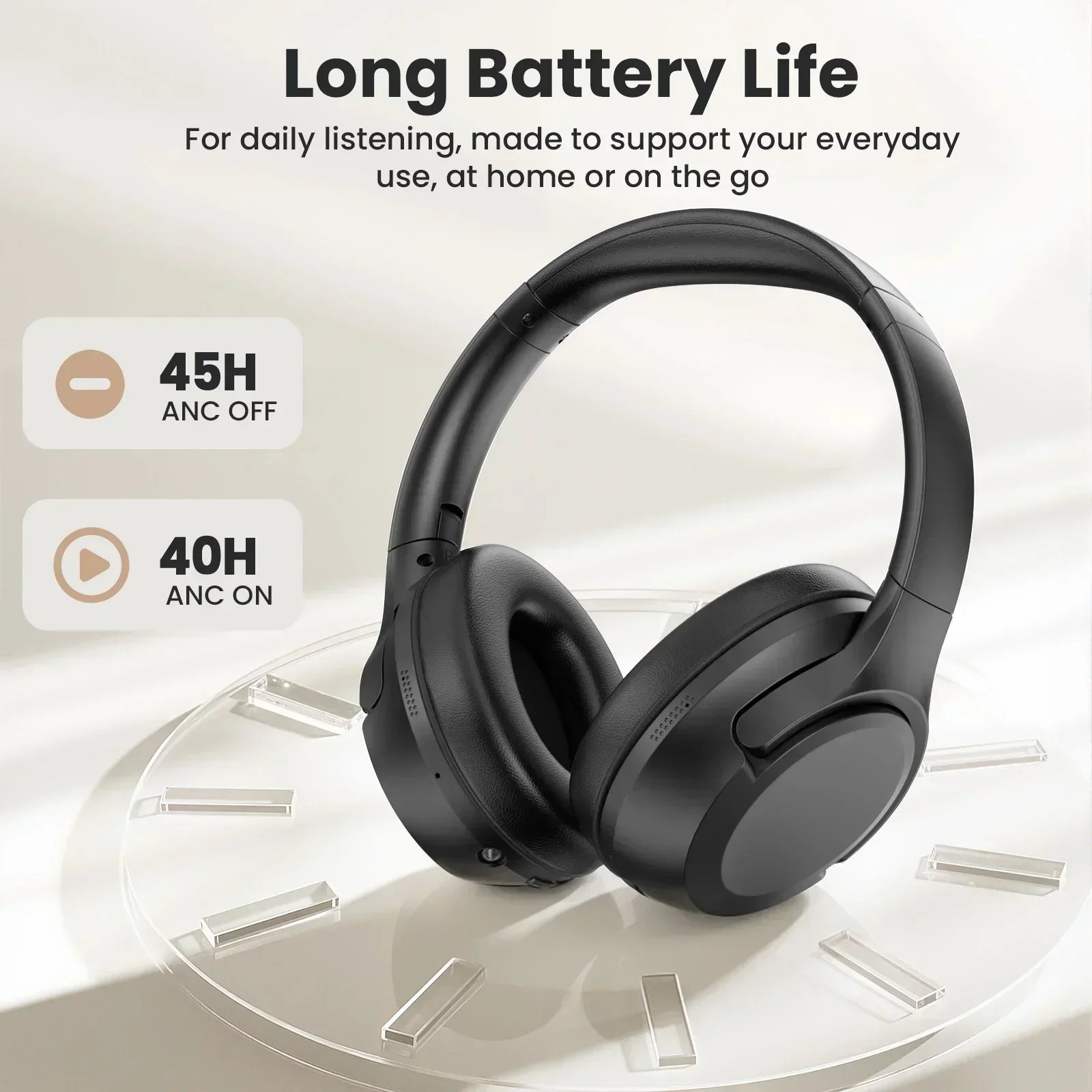 Noise Canceling Headphones, Wireless Bluetooth Headphones with Clear Mic, Comfort Fit, Deep Bass over Ear Headphones Foldable for Travel Home Office Sport