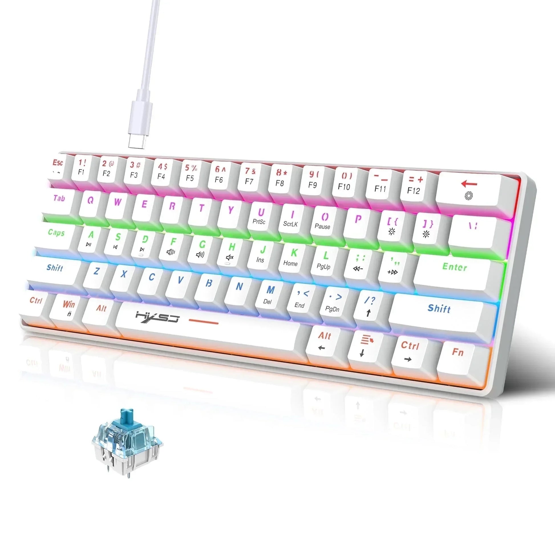 RGB mechanical gaming keyboard with white keycaps and blue switch, Byte Style retro gear