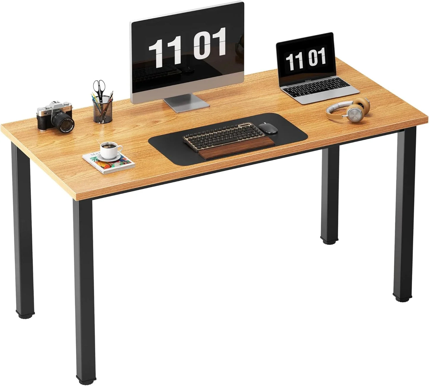 Computer Desk, 47 Inch Home Office Desk, Modern Simple Style Home Office Gaming Desk, Basic Writing Table for Study Student, Black Metal Frame, Black