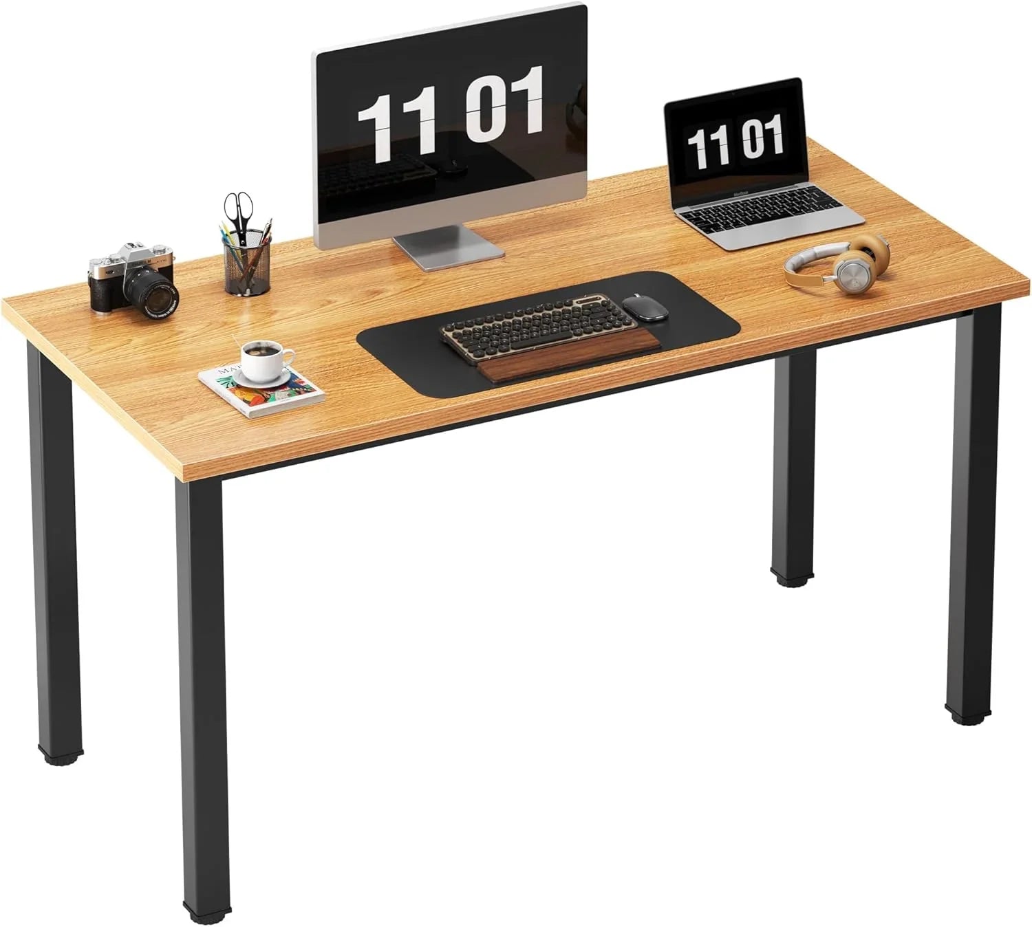 Computer Desk, 47 Inch Home Office Desk, Modern Simple Style Home Office Gaming Desk, Basic Writing Table for Study Student, Black Metal Frame, Black