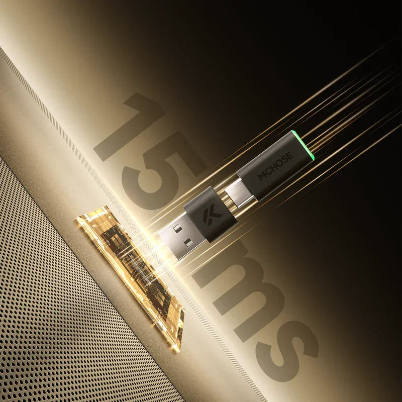 MCHOSE USB adapter with 15ms low latency, glowing green LED, for gaming gear setups