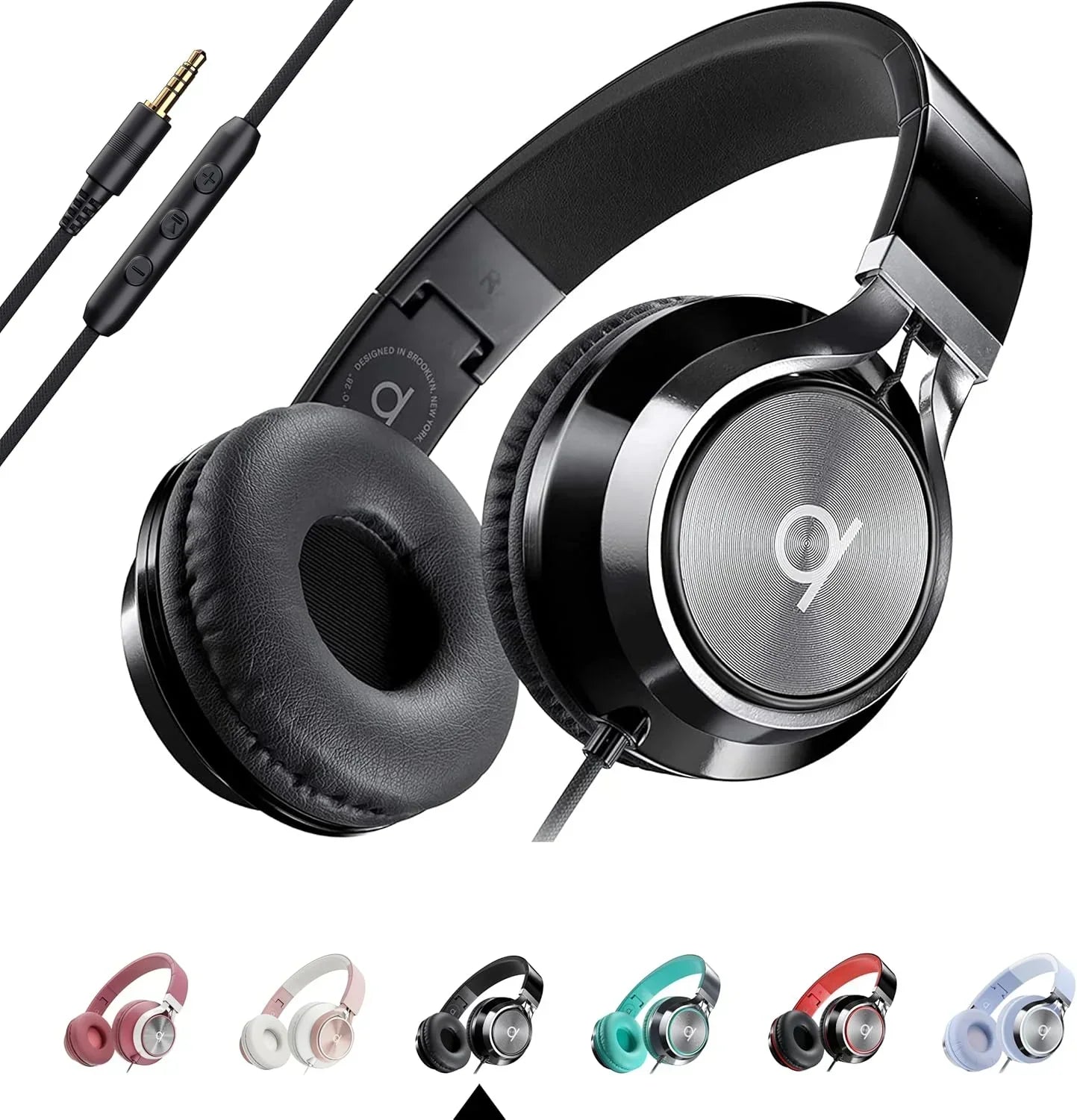 Over-ear wired gaming headphones with cushioned ear pads, inline controls, and multiple color options