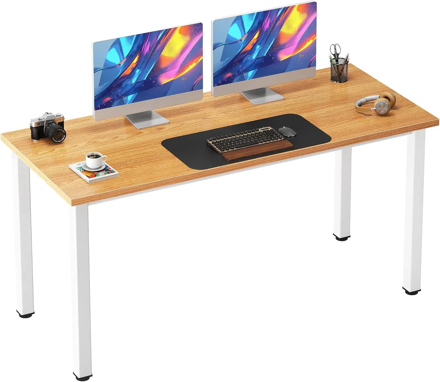 Computer Desk, 47 Inch Home Office Desk, Modern Simple Style Home Office Gaming Desk, Basic Writing Table for Study Student, Black Metal Frame, Black