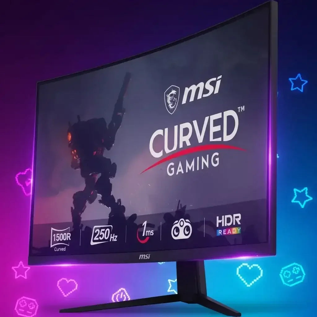 MSI curved gaming monitor with 1500R, 250Hz, 1ms response, and HDR ready features