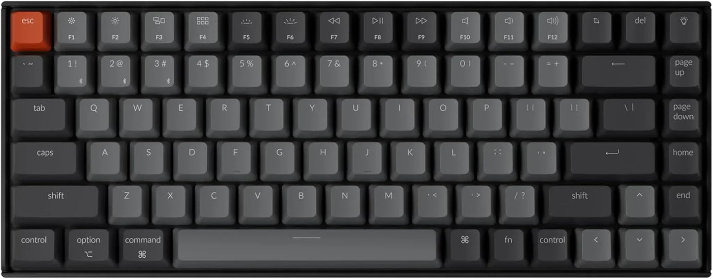Compact RGB mechanical keyboard with dark gray keycaps and orange escape key, Byte Style gaming gear.