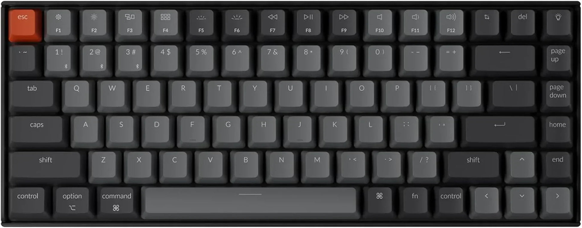Compact RGB mechanical keyboard with dark gray keycaps and orange escape key, Byte Style gaming gear.