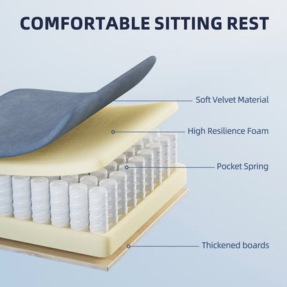 Comfortable gaming chair seat with soft velvet, high resilience foam, pocket springs, and thickened boards