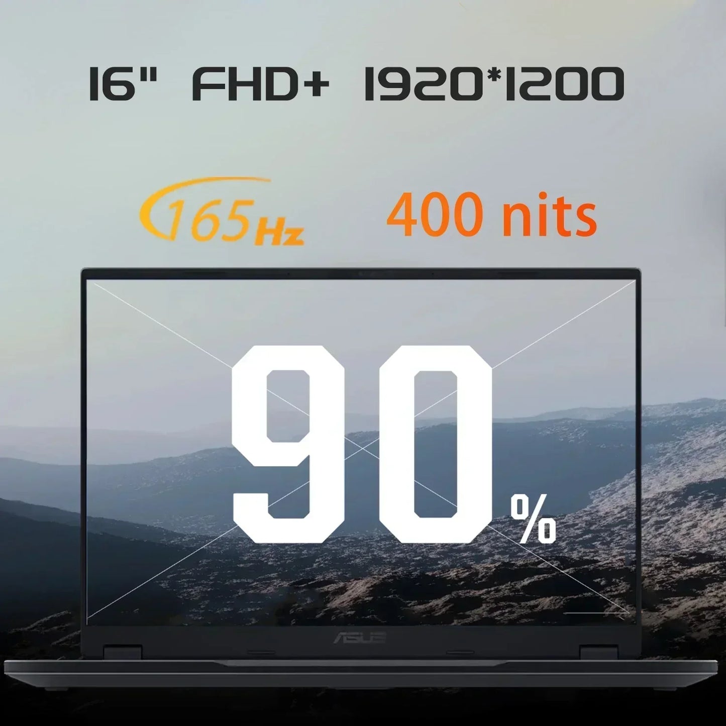 16-inch FHD+ gaming laptop, 1920x1200 resolution, 165Hz, 400 nits, 90% screen-to-body ratio