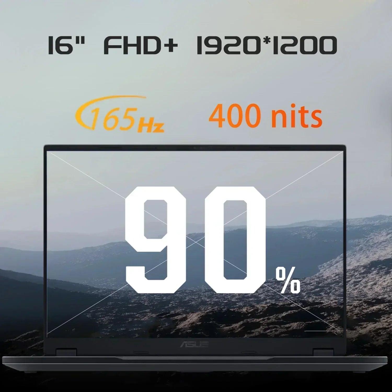 16-inch FHD+ gaming laptop, 1920x1200 resolution, 165Hz, 400 nits, 90% screen-to-body ratio
