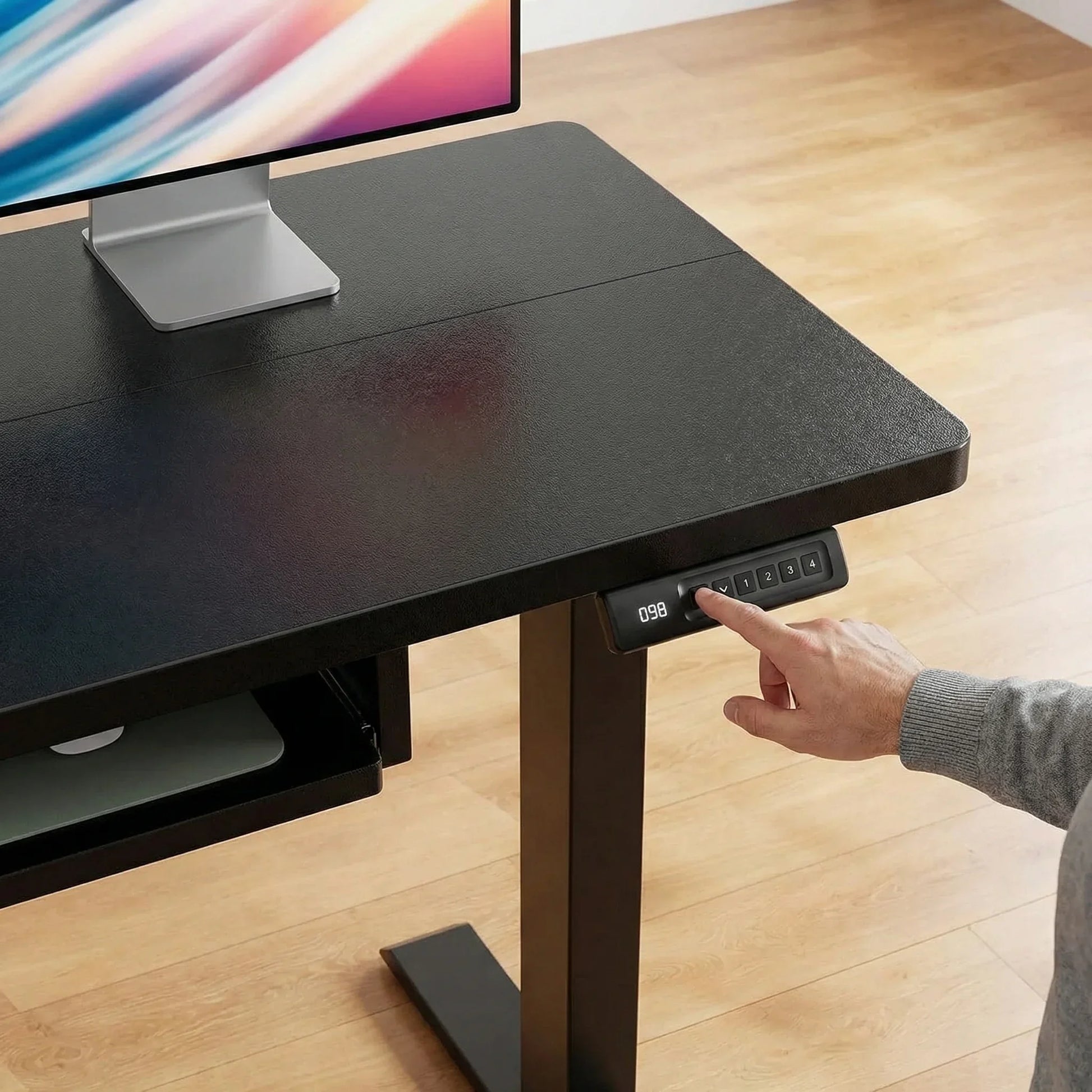 55" X 24" Electric Standing Desk with Keyboard Tray, Height Adjustable Sit Stand up Desk with Headphone Hook & 4 Height Memory Pre-Set for Home Office, Black
