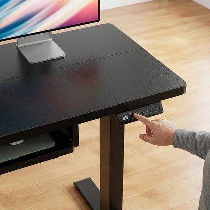 55" X 24" Electric Standing Desk with Keyboard Tray, Height Adjustable Sit Stand up Desk with Headphone Hook & 4 Height Memory Pre-Set for Home Office, Black