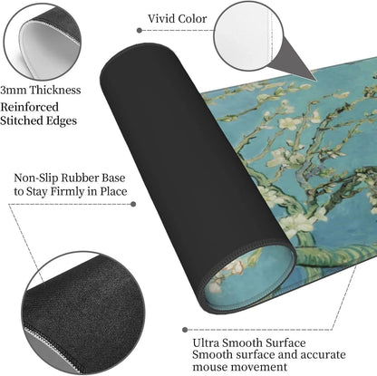 Rolled gaming mouse pad with vivid floral design, 3mm thickness, stitched edges, non-slip rubber base, and ultra smooth surface
