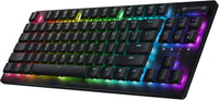 RGB-backlit mechanical gaming keyboard with compact design, black keys, and Razer logo