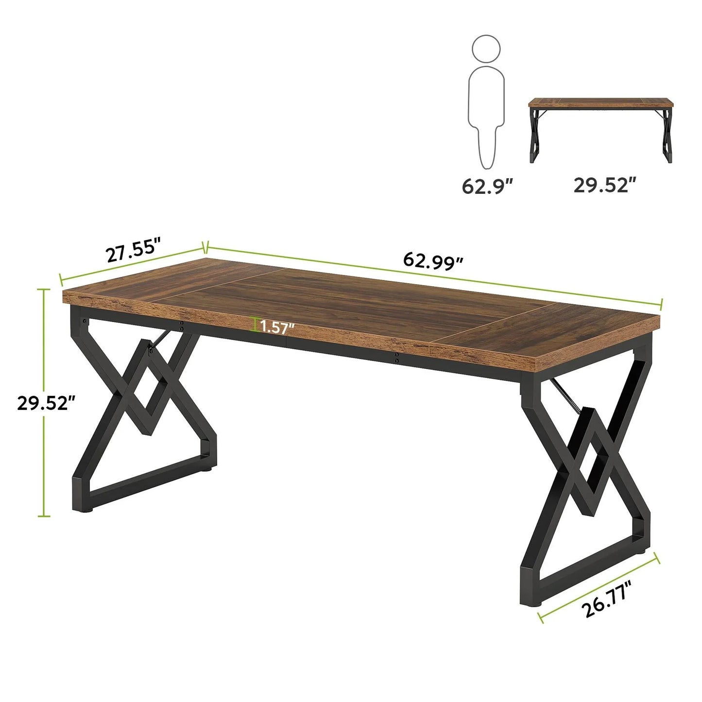 63-In Large Executive Desk, Home Office Computer Desk