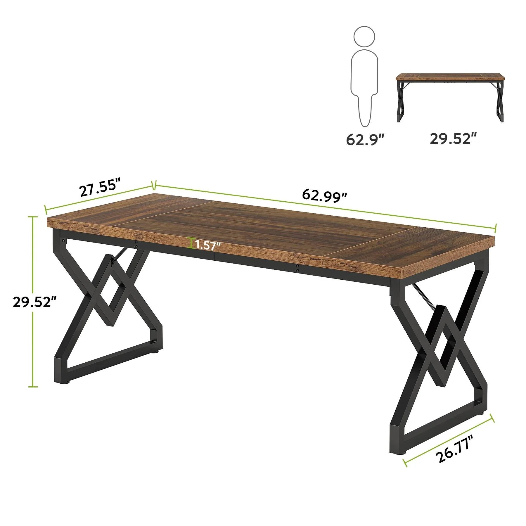 63-In Large Executive Desk, Home Office Computer Desk
