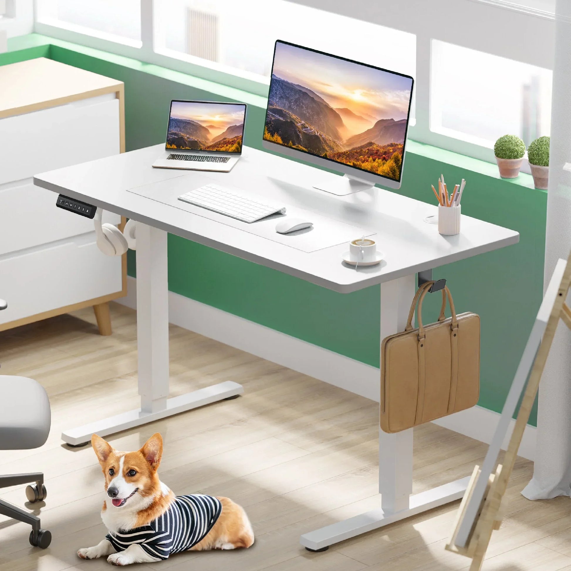 40X24 Inch Electric Standing Desk, Ergonomic Rising Modern Lift Motorized Gaming Desktop Workstation for Work Home Office, Height Adjustable, White