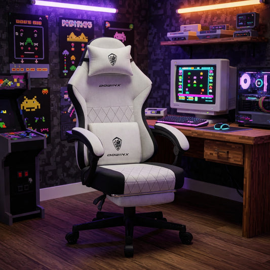 Dowinx Fabric Gaming Chair | Pocket Spring Cushion | Ergonomic | Massage Lumbar Support | Footrest