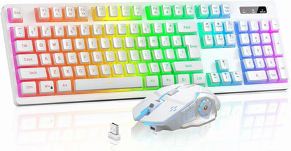 Wireless Gaming Keyboard and Mouse Combo 85 Key Rainbow Backlit, Rechargeable 2000Mah, Dual-Mode 2.4Ghz & BT5.0, Ergonomic Design for or Mac, Laptop, Desktop