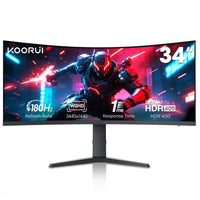 Koorui 34-inch curved gaming monitor with 180Hz refresh rate, 3440x1440 WQHD, 1ms response time, HDR 400