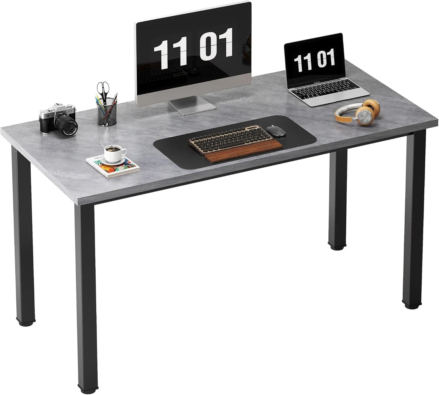 Computer Desk, 47 Inch Home Office Desk, Modern Simple Style Home Office Gaming Desk, Basic Writing Table for Study Student, Black Metal Frame, Black