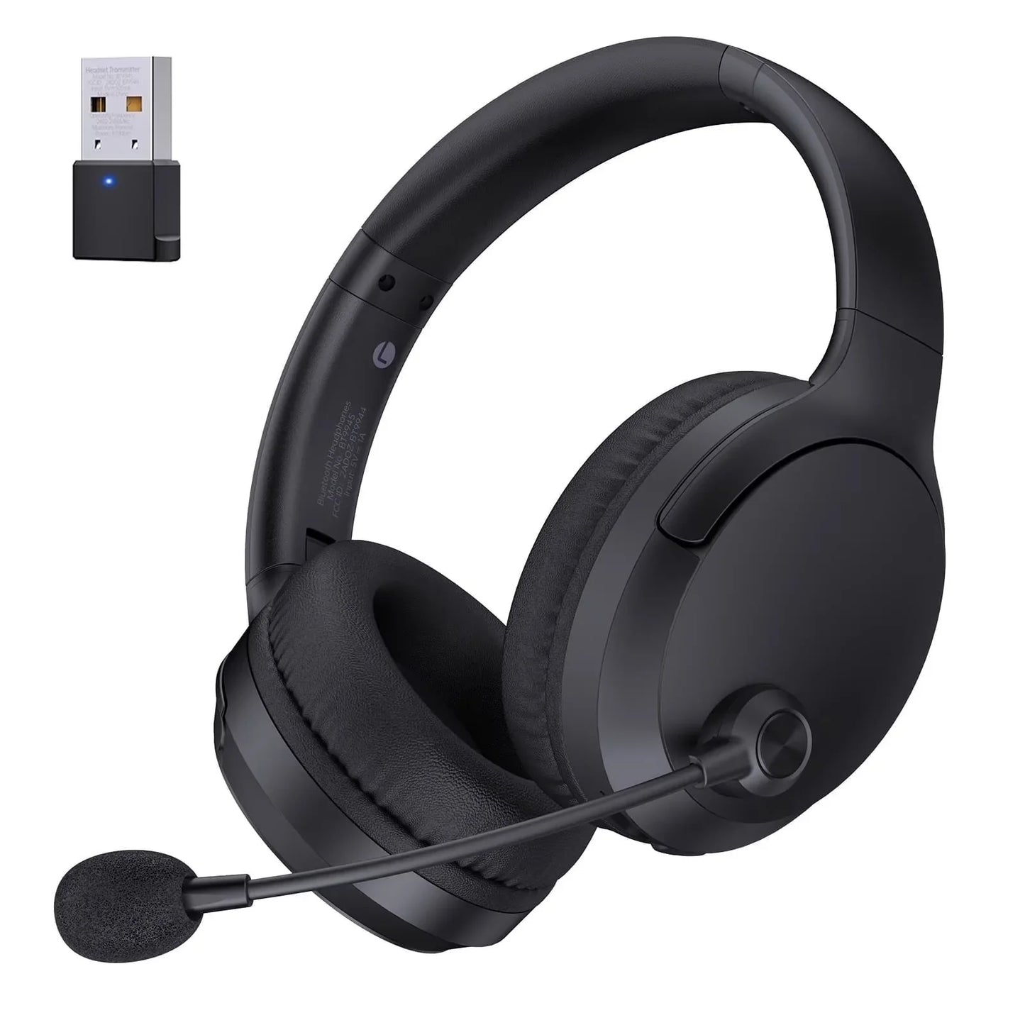 Wireless Headset with Mic AI Noise Cancelling for Work, Bluetooth V5.3 Headphones with Microphone for Computer Laptop PC Phone, Black