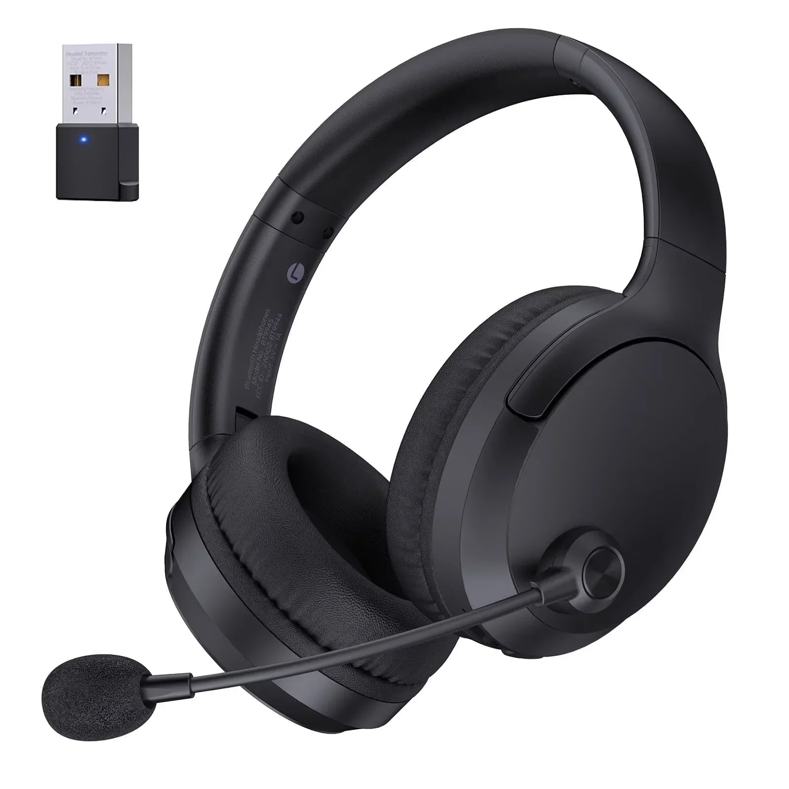 Wireless Headset with Mic AI Noise Cancelling for Work, Bluetooth V5.3 Headphones with Microphone for Computer Laptop PC Phone, Black