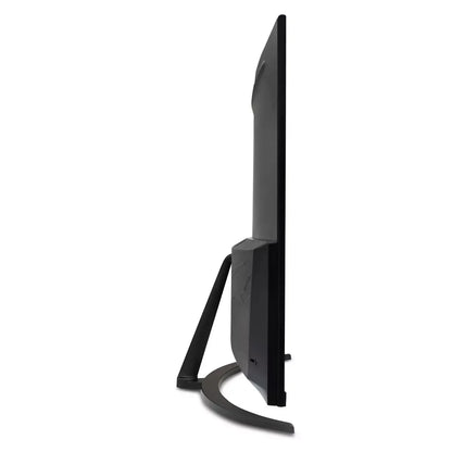 Side view of slim black gaming monitor with curved stand and angular back design