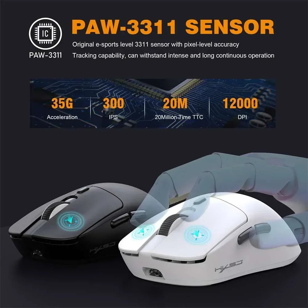 Wireless Gaming Mouse,Long Battery Standby,3 Mode Wired/2.4G/Bluetooth 5.1 Portable Rechargeable Gaming Mice for Pc/Mac/Computer/Laptop/Tablet,White