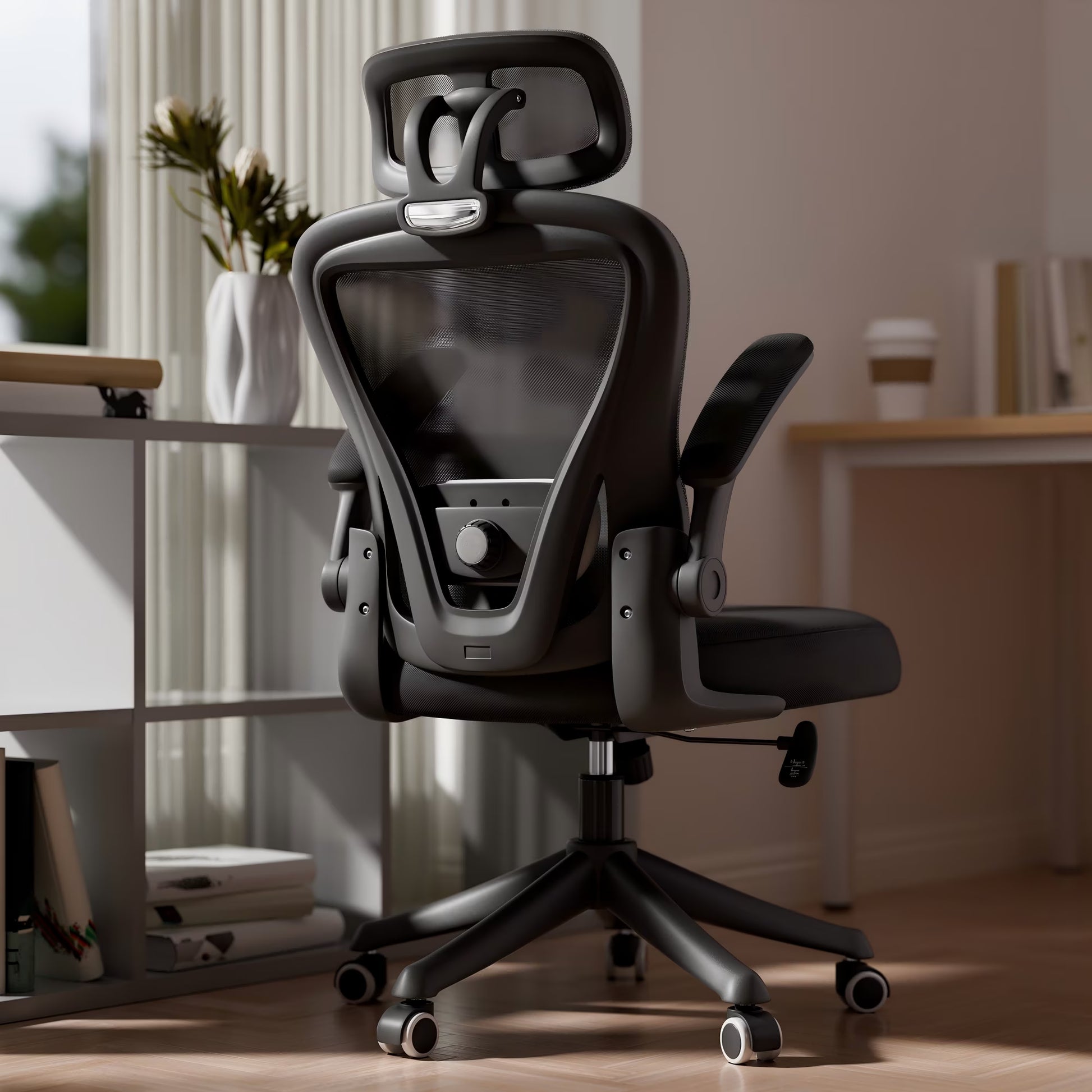 Ergonomic mesh office chair with headrest and lumbar support for gaming or work setup