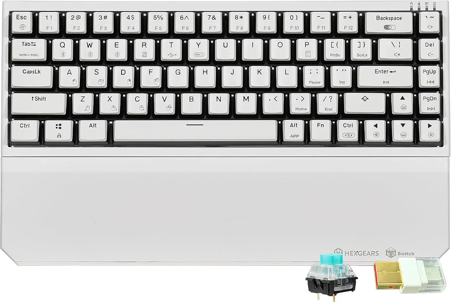Hexgears white mechanical keyboard with wrist rest and extra switches, retro gaming gear