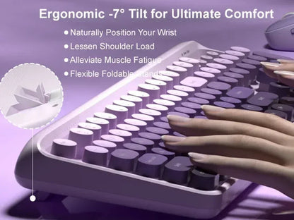 V920 Wireless Gaming Keyboard and Mouse Combo – Retro Purple Keyboard, Ergonomic Design, 2.4G, Whisper Quiet Keys, Adjustable DPI Mouse, Desk Accessories Office Supplies