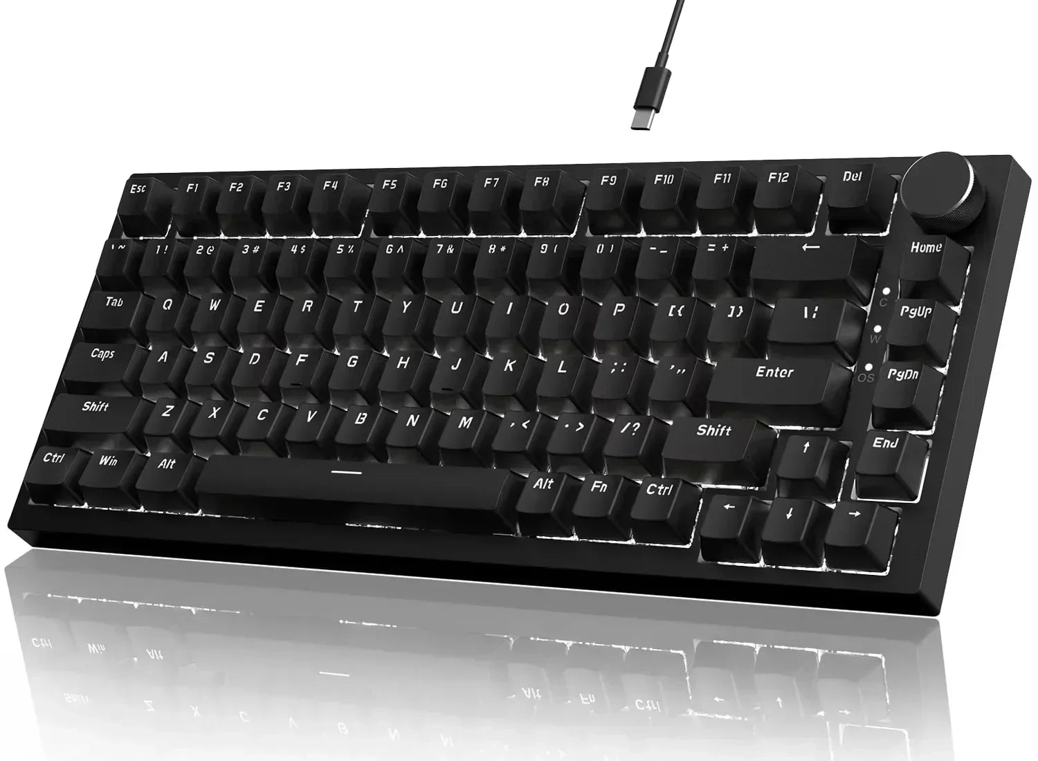 AK820 Mechanical Keyboard with CNC Knob Control,82Keys Gasket Mount Wired Gaming Keyboard,75% ANSI Layout,5 Sound Absorbing Foam,Hot-Swappable,White Backlit,For PC,MAC (White&Purple)