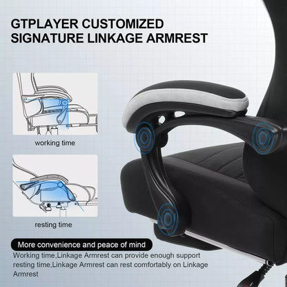 GTPLAYER customized signature linkage armrest on ergonomic black office chair with padded arm support