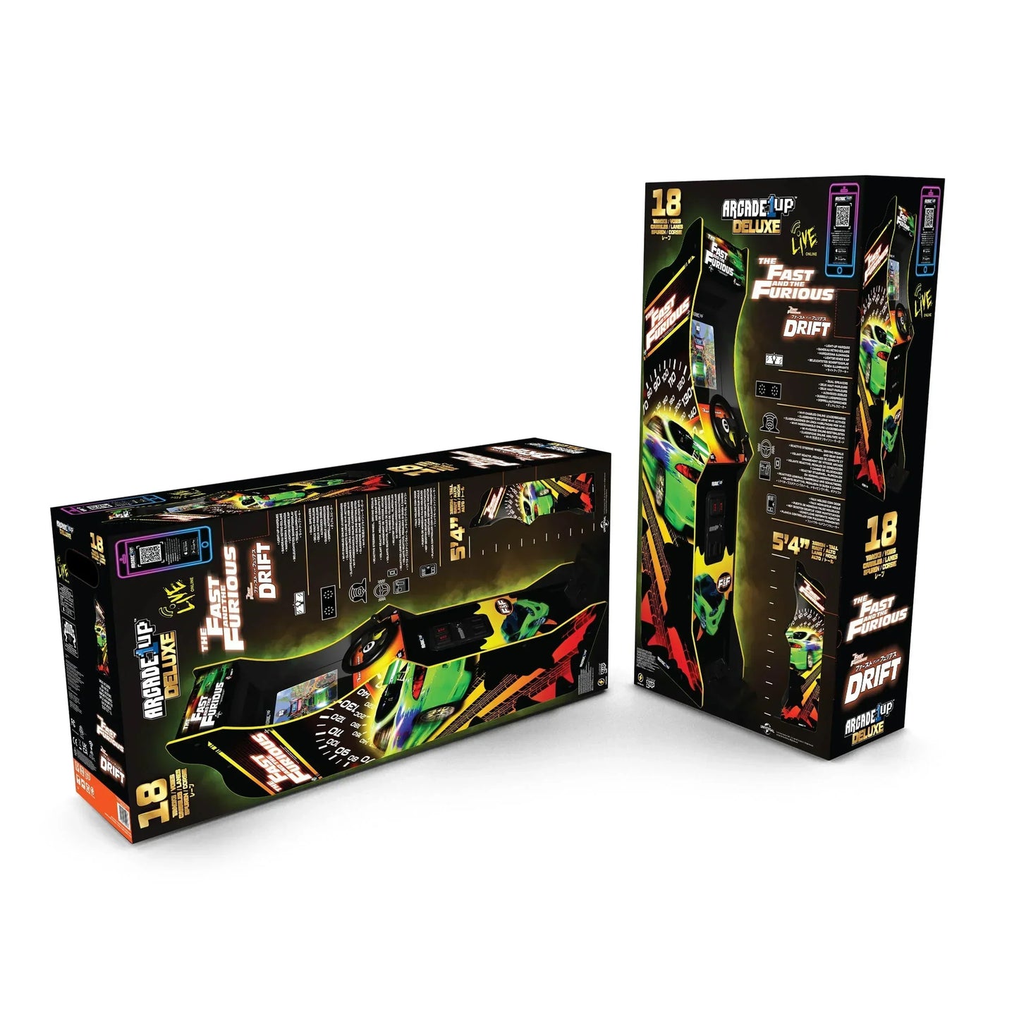 Arcade1Up Fast & Furious Drift arcade cabinet packaging with vibrant car graphics