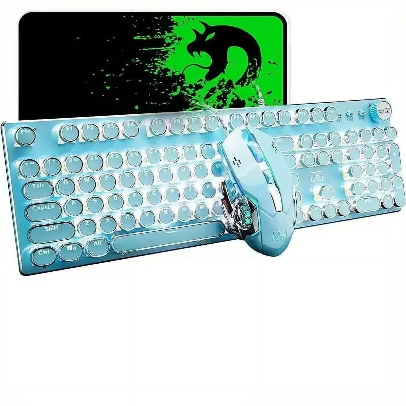 X9 Wired 104 Keys Typewriter Mechanical Gaming Keyboard and Mouse, White LED Backlit for Pc/Mac/Windows
