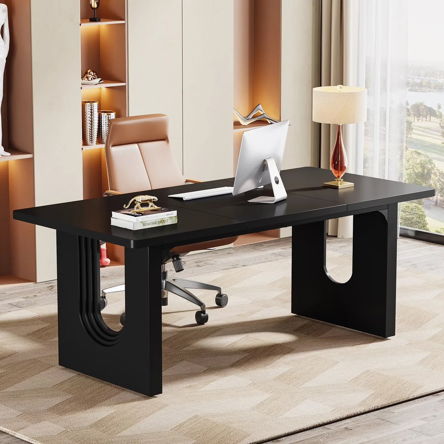 Modern Executive Desk, 70.9" Large Office Computer Desk, Conference Table Meeting Room Table, Simple Workstation Business Furniture for Home Office, Black