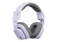 Light purple gaming headphones with gray cushioned ear pads and adjustable headband