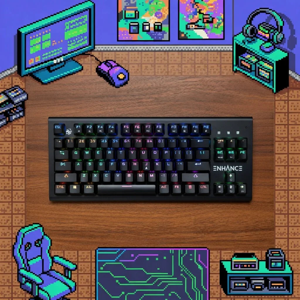 Enhance Pathogen Mechanical Gaming Keyboard | Blue Tactile Switches | Rainbow LED | 7 Lighting Effects