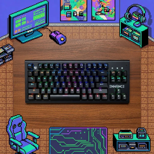Enhance Pathogen Mechanical Gaming Keyboard | Blue Tactile Switches | Rainbow LED | 7 Lighting Effects